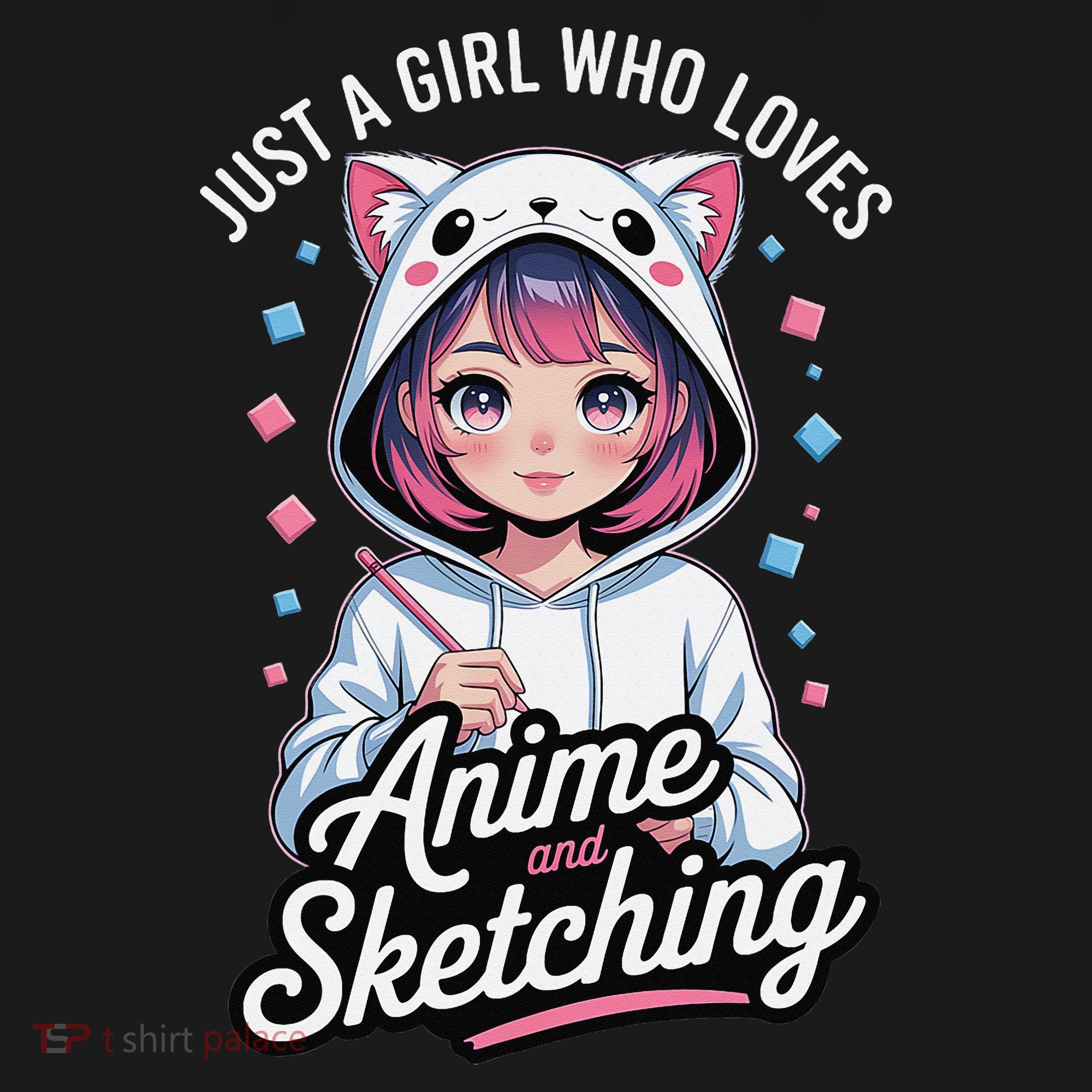 Anime Girl With Cat Ears Holding Marker Women's Hoodie