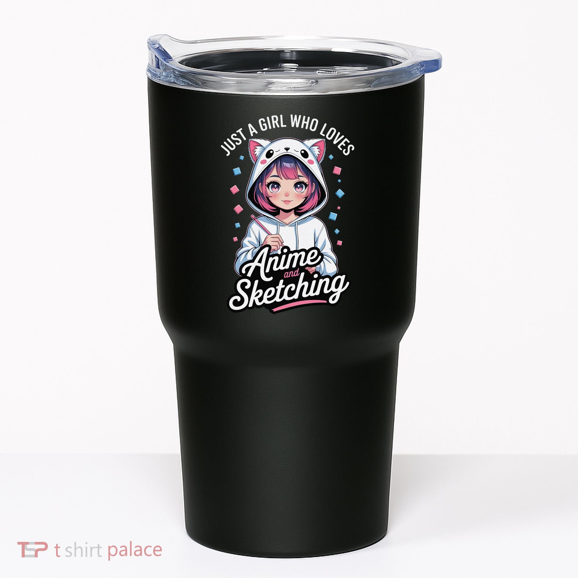 Anime Girl With Cat Ears Holding Marker Tumbler