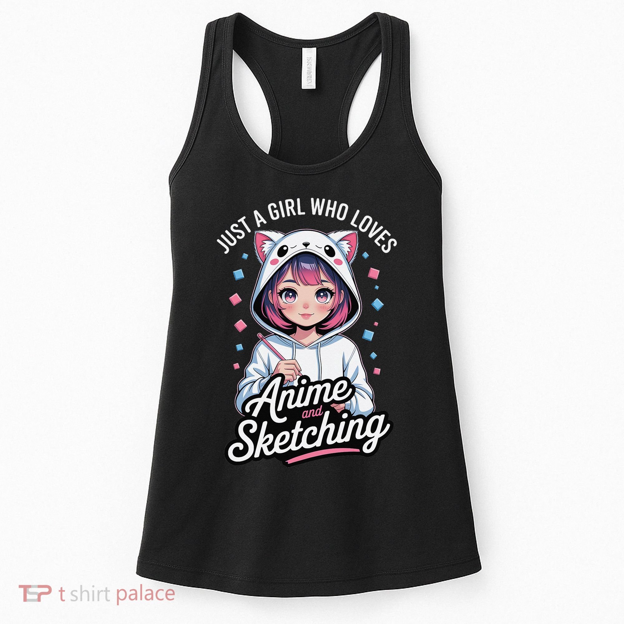 Anime Girl With Cat Ears Holding Marker Women's Tank Top