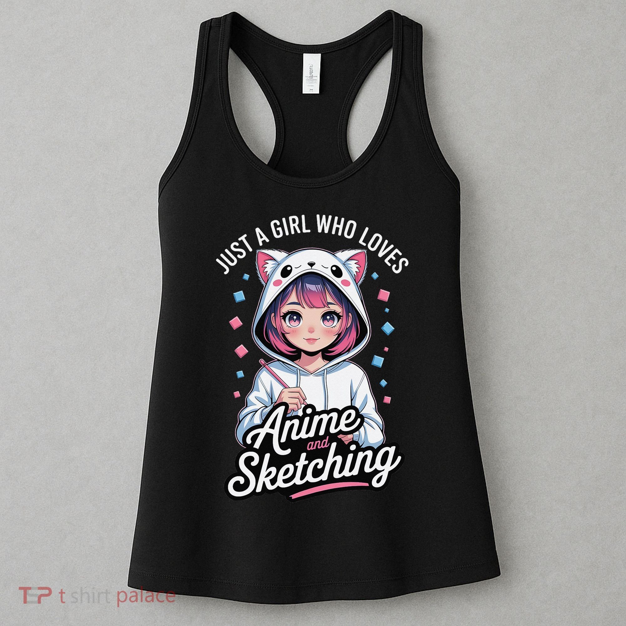 Anime Girl With Cat Ears Holding Marker Women's Tank Top