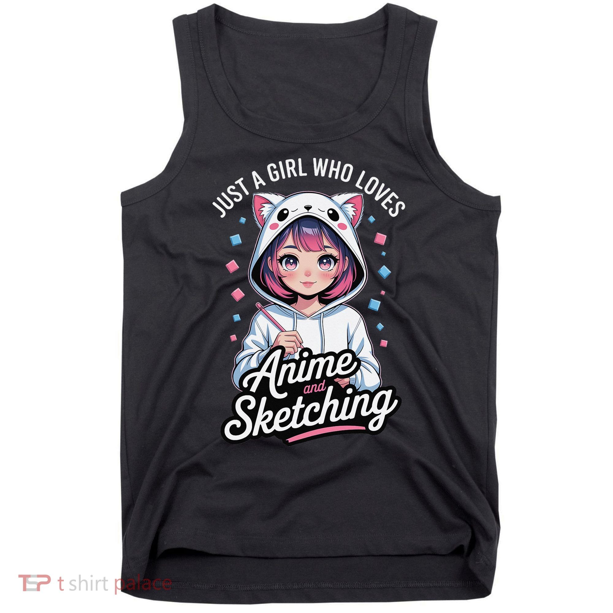 Anime Girl With Cat Ears Holding Marker Tank Top