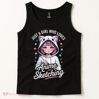Anime Girl With Cat Ears Holding Marker Tank Top thumb 2