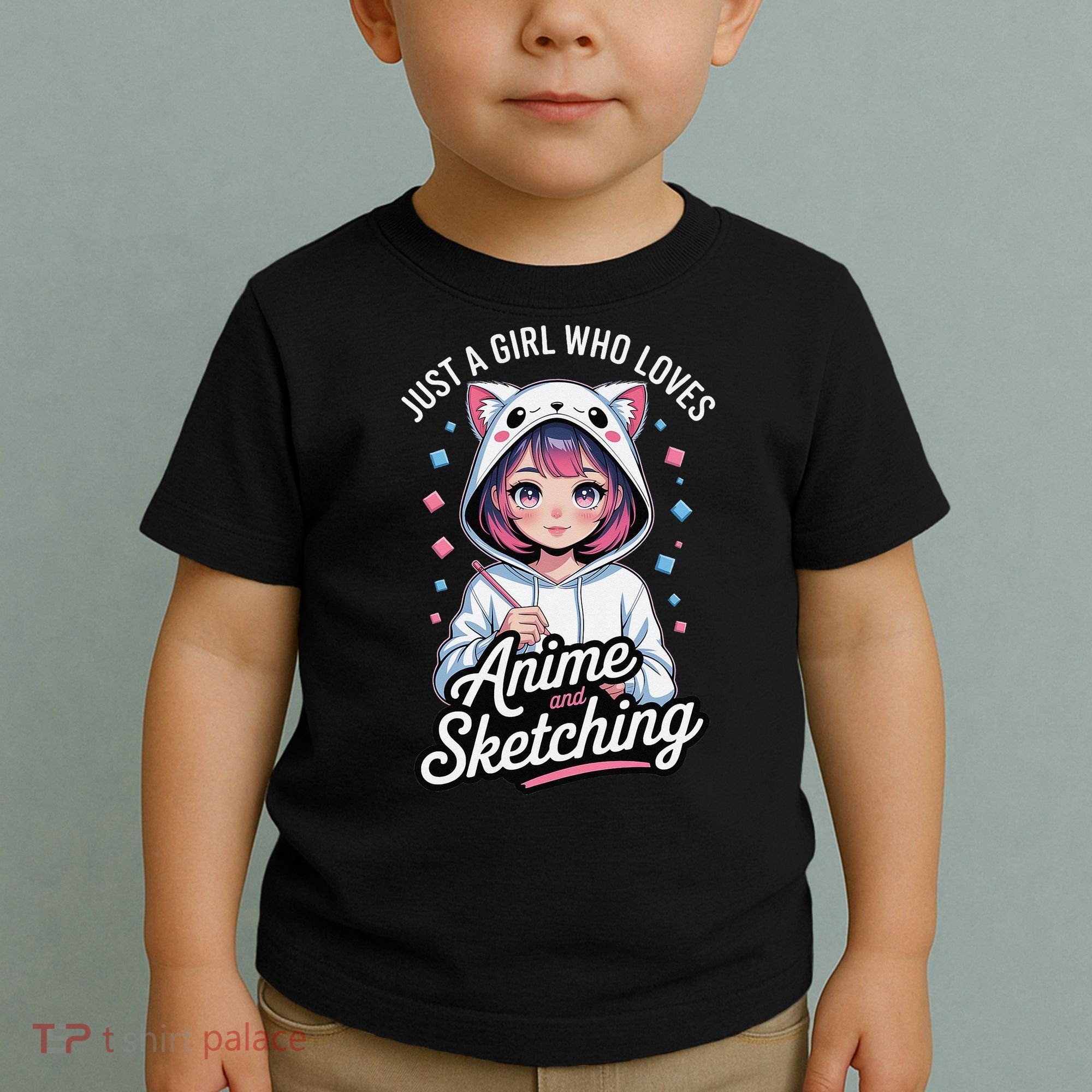 Anime Girl With Cat Ears Holding Marker Toddler T-Shirt