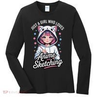 Anime Girl With Cat Ears Holding Marker Women's Long Sleeve Shirt thumb 0