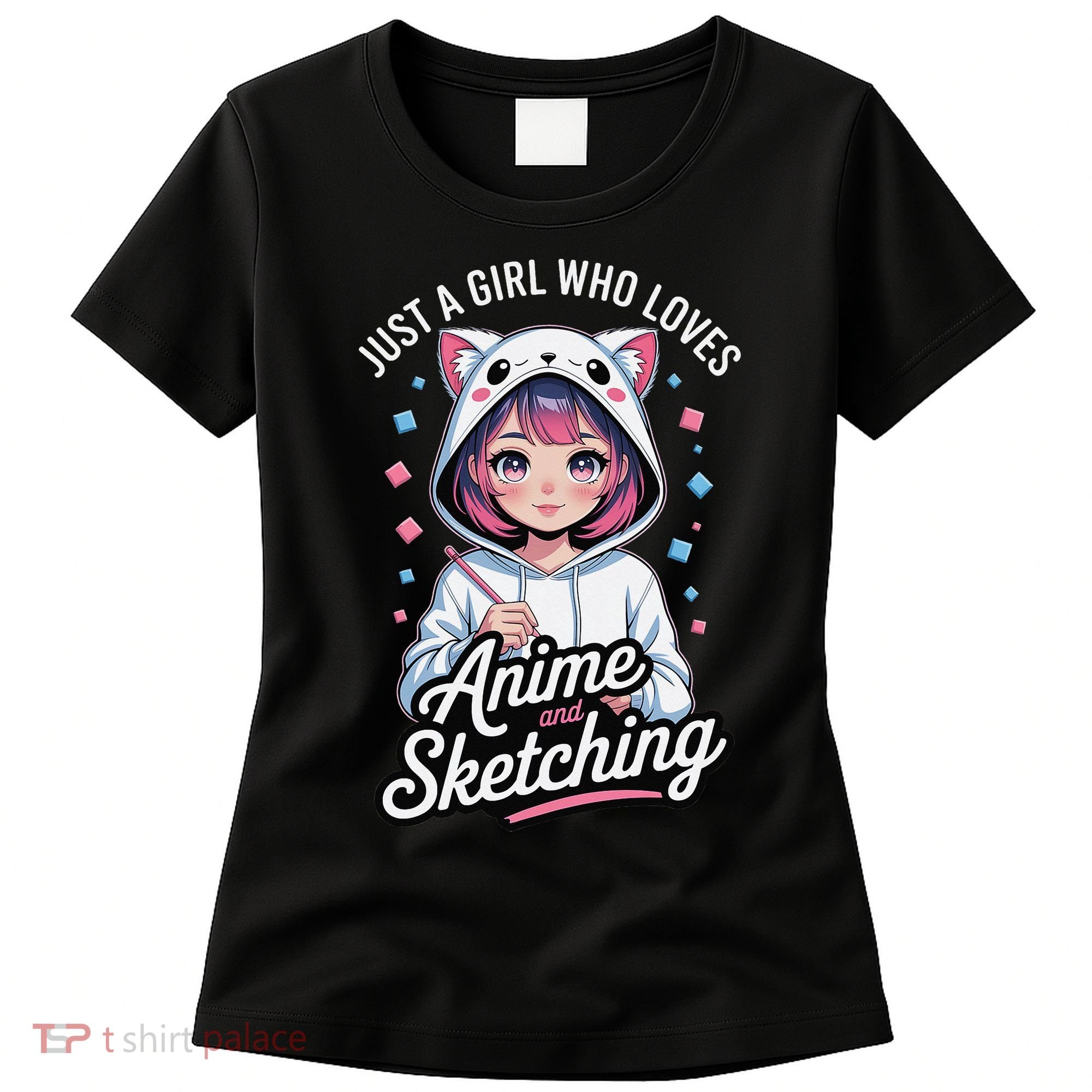 Anime Girl With Cat Ears Holding Marker Women's T-Shirt