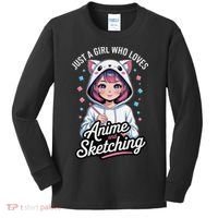 Anime Girl With Cat Ears Holding Marker Kids Long Sleeve Shirt thumb 0