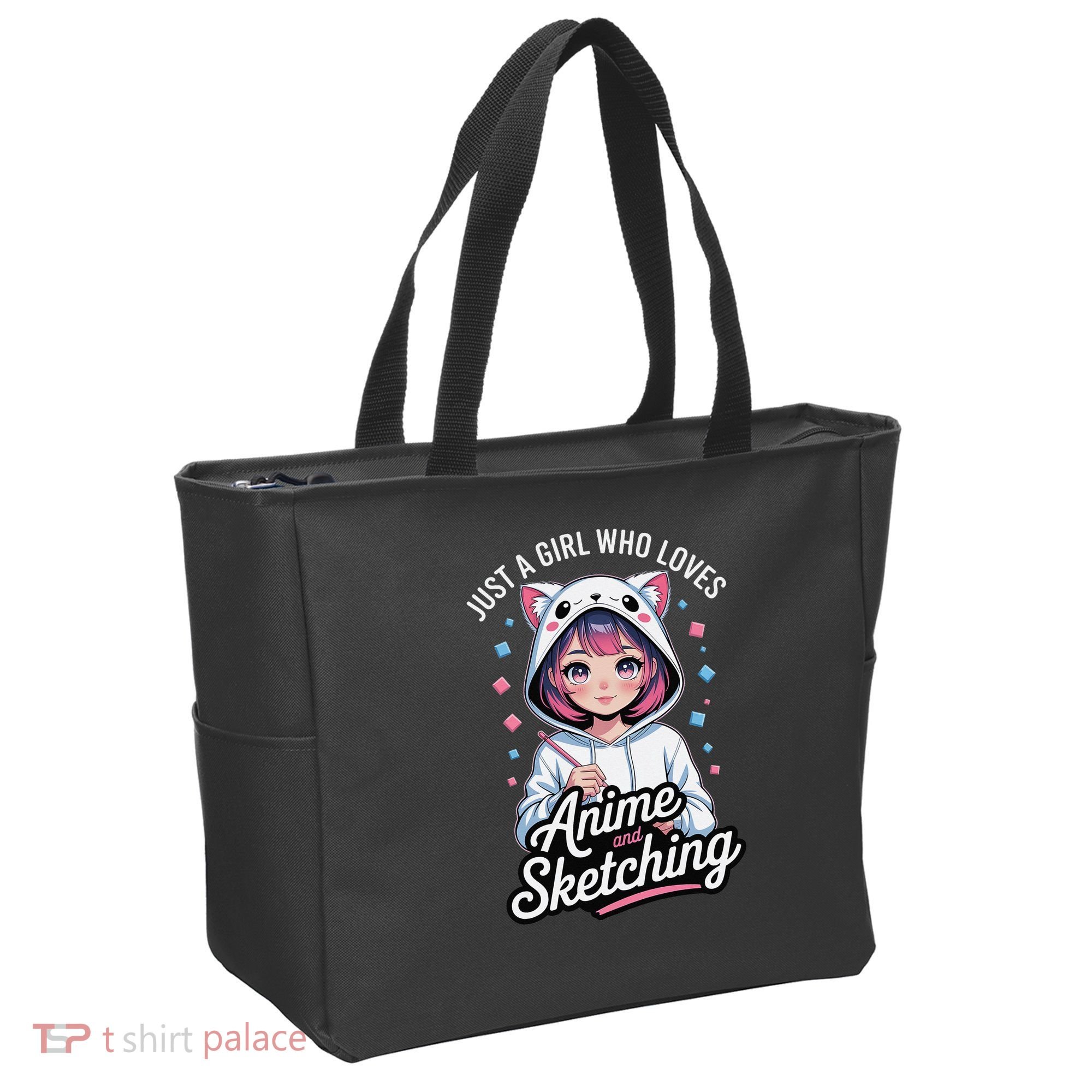 Anime Girl With Cat Ears Holding Marker Tote Bag