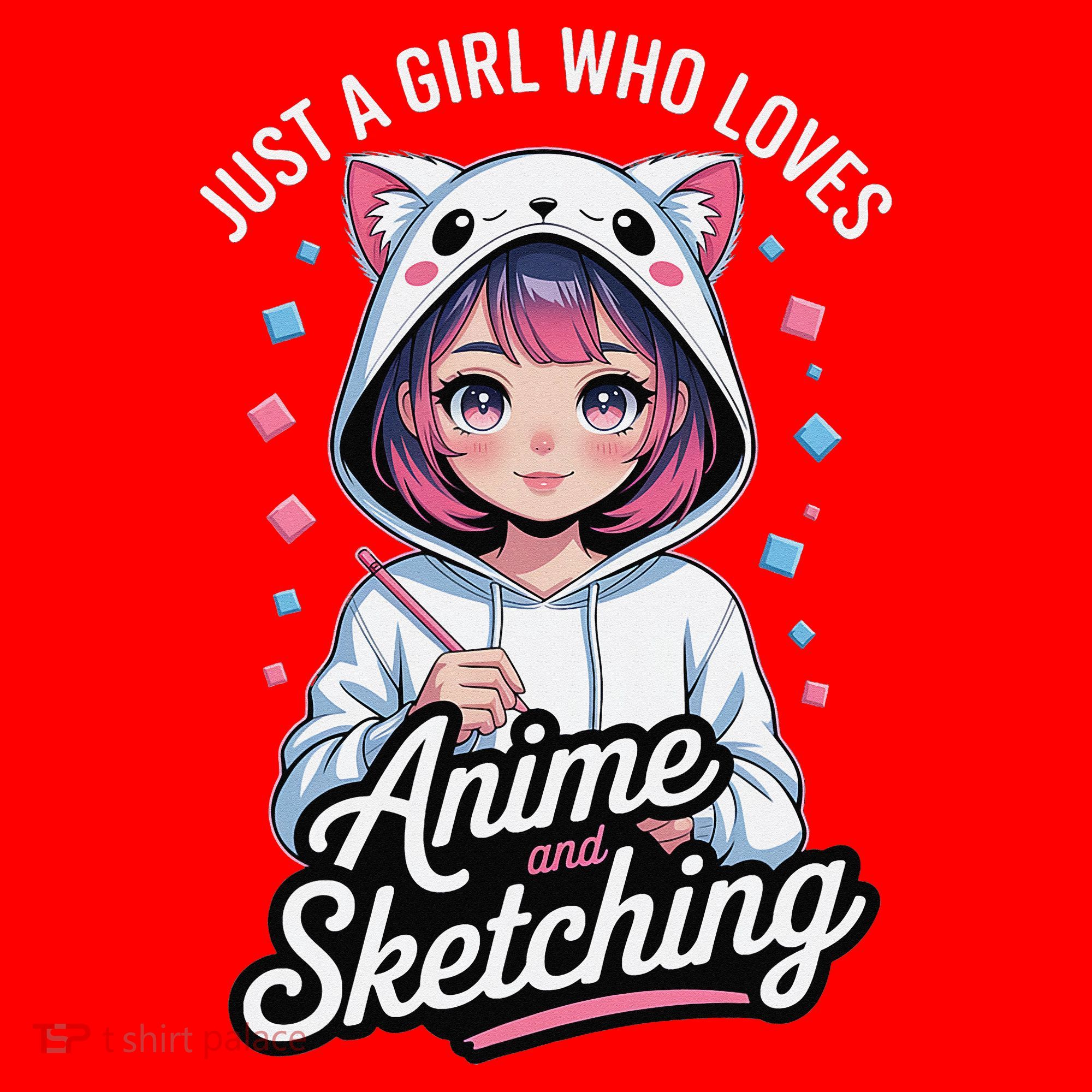Anime Girl With Cat Ears Holding Marker Santa Hat