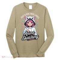 Anime Girl With Cat Ears Holding Marker Long Sleeve Shirt thumb 0