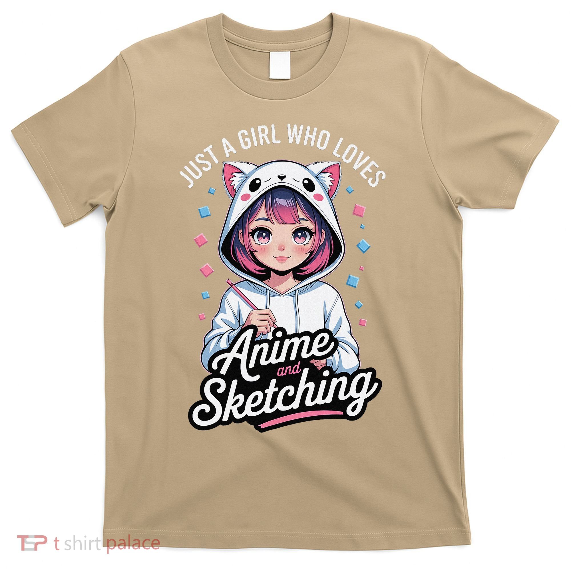 Anime Girl With Cat Ears Holding Marker T-Shirt
