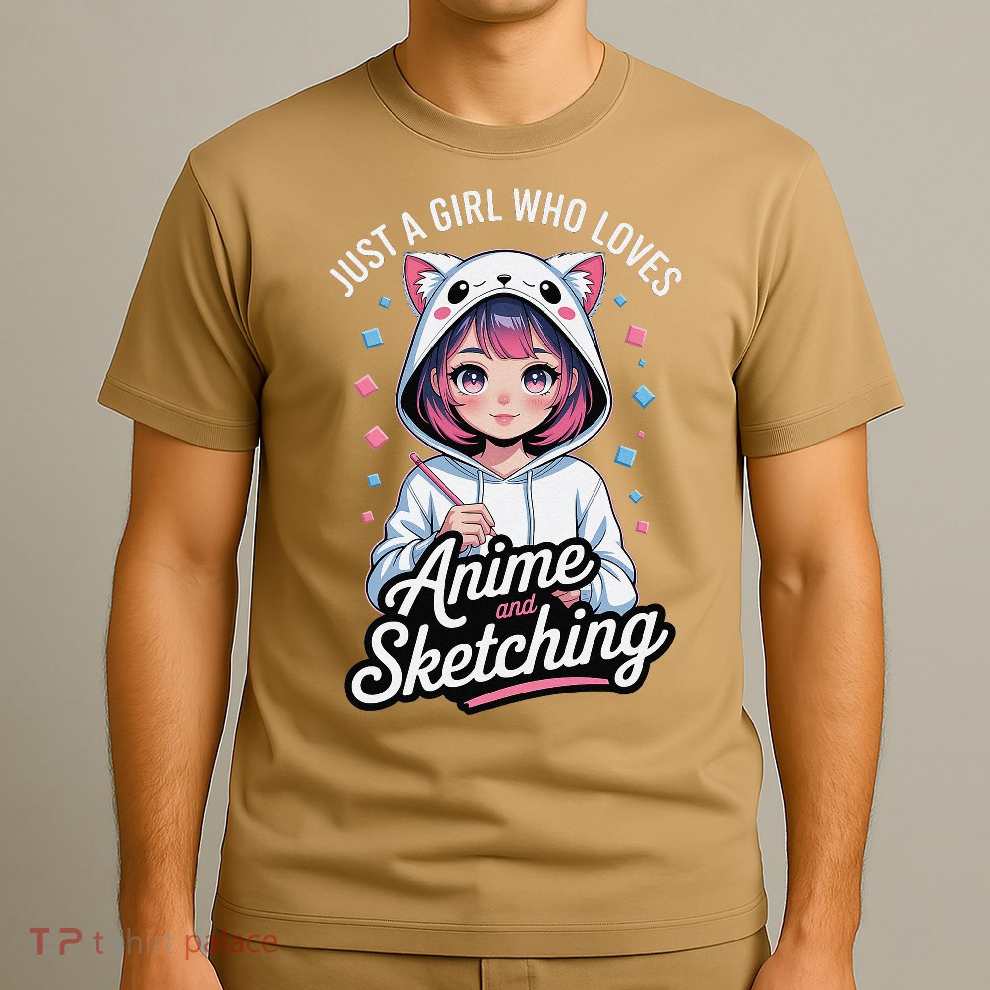 Anime Girl With Cat Ears Holding Marker T-Shirt