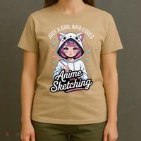 Anime Girl With Cat Ears Holding Marker T-Shirt thumb 4