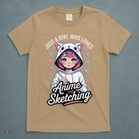 Anime Girl With Cat Ears Holding Marker T-Shirt thumb 5