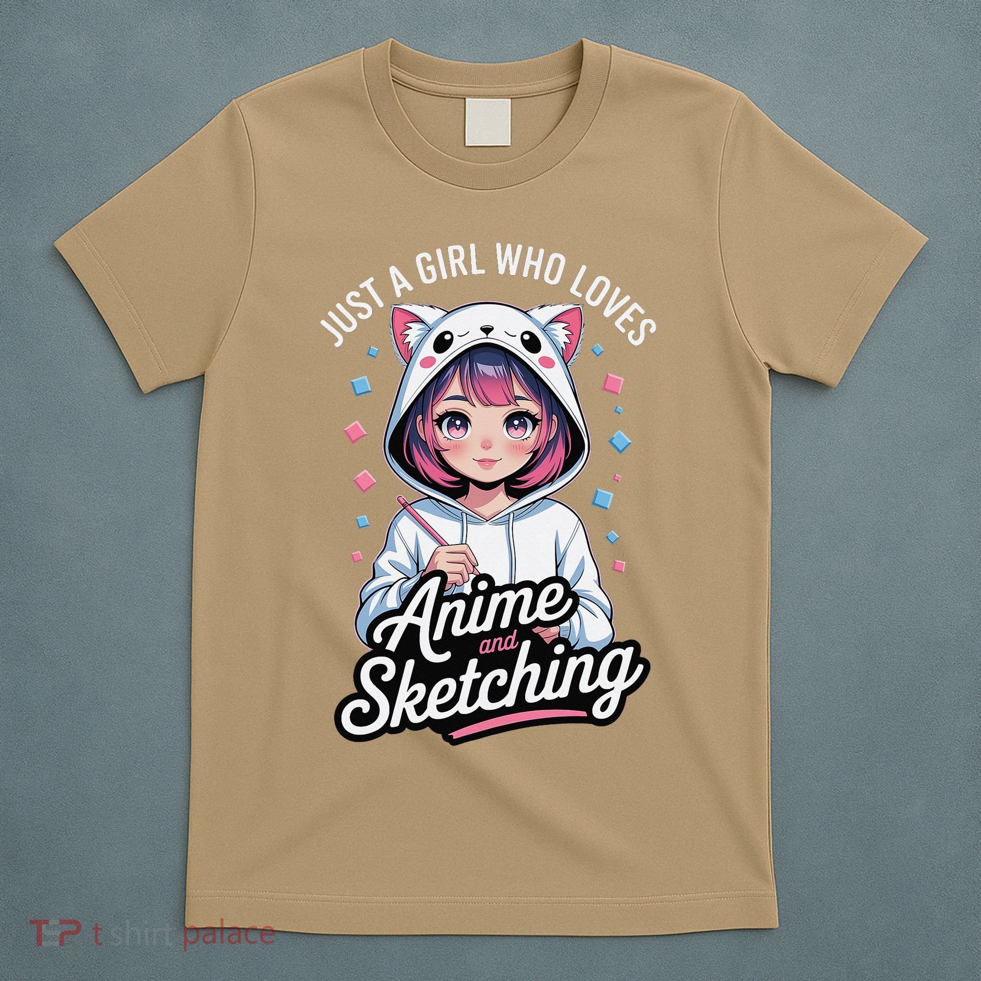 Anime Girl With Cat Ears Holding Marker T-Shirt