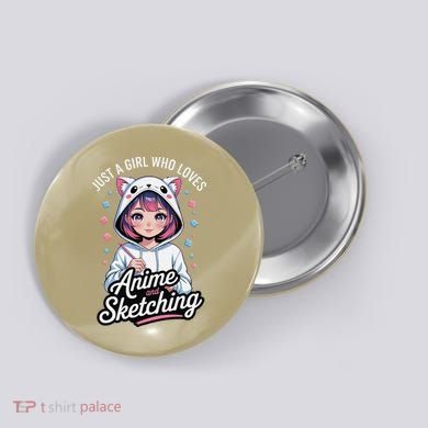 Anime Girl With Cat Ears Holding Marker Button