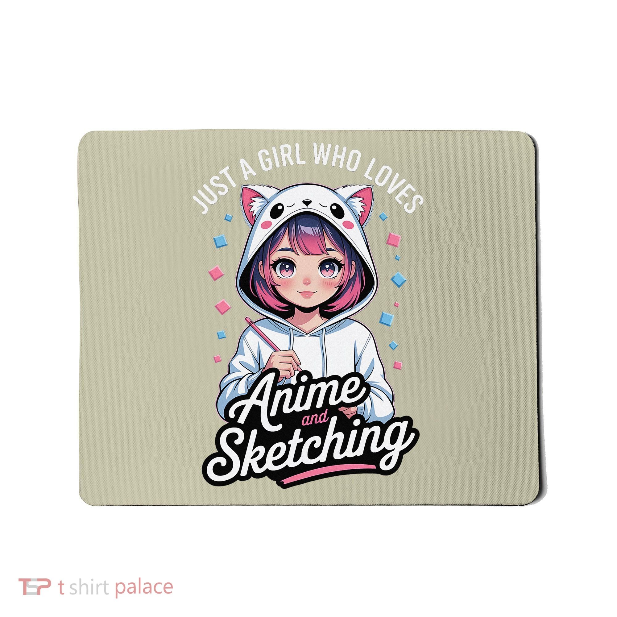 Anime Girl With Cat Ears Holding Marker Mousepad