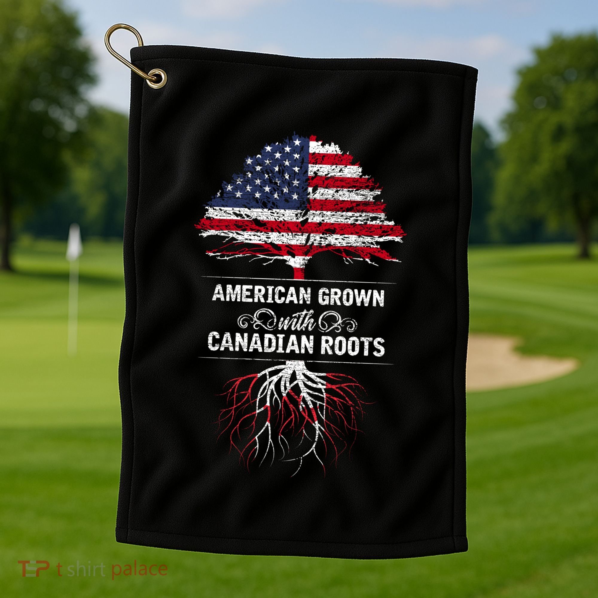 American Grown With Canadian Roots Canada Gift Golf Towel