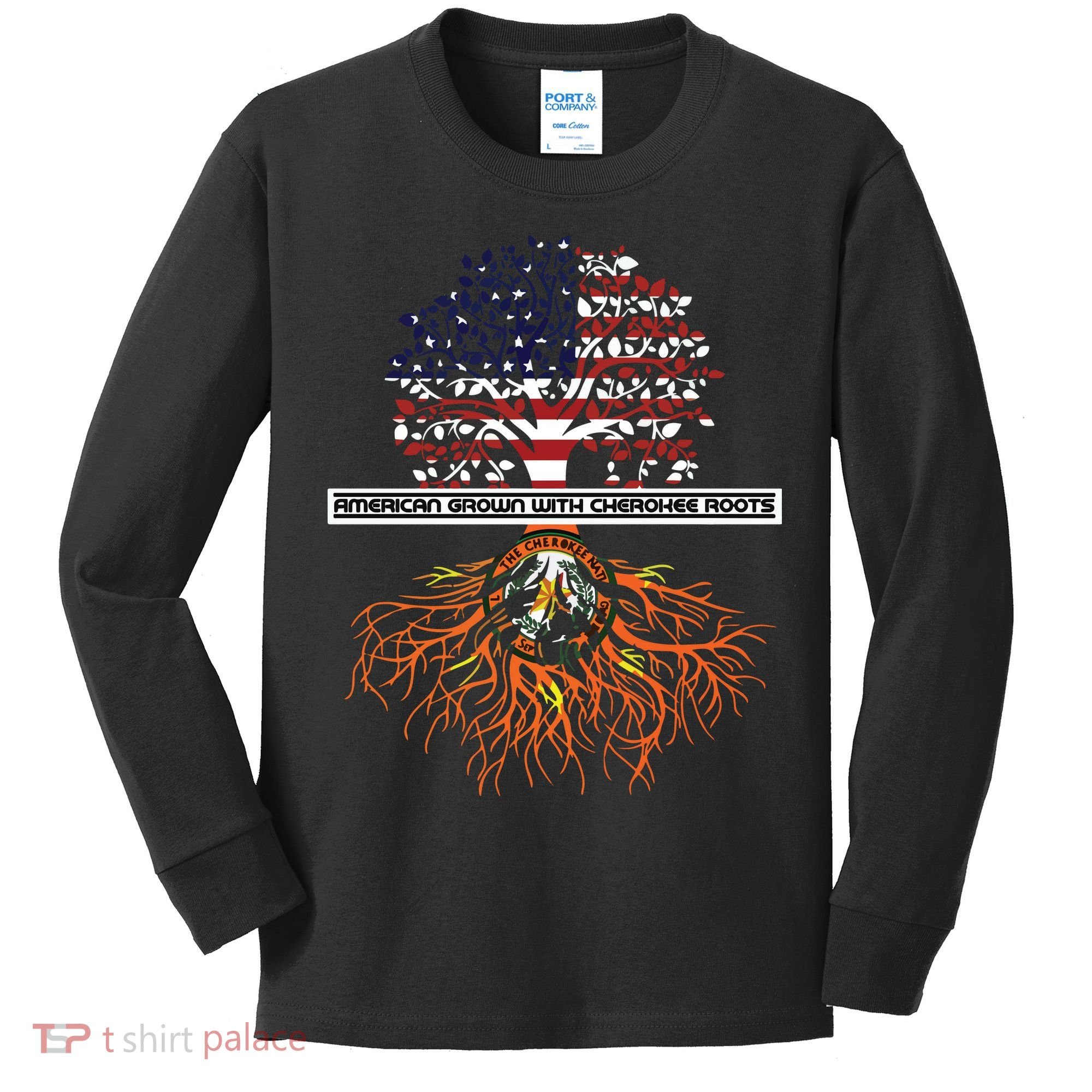 American Grown With Cherokee Roots Tribe Native American Kids Long Sleeve Shirt