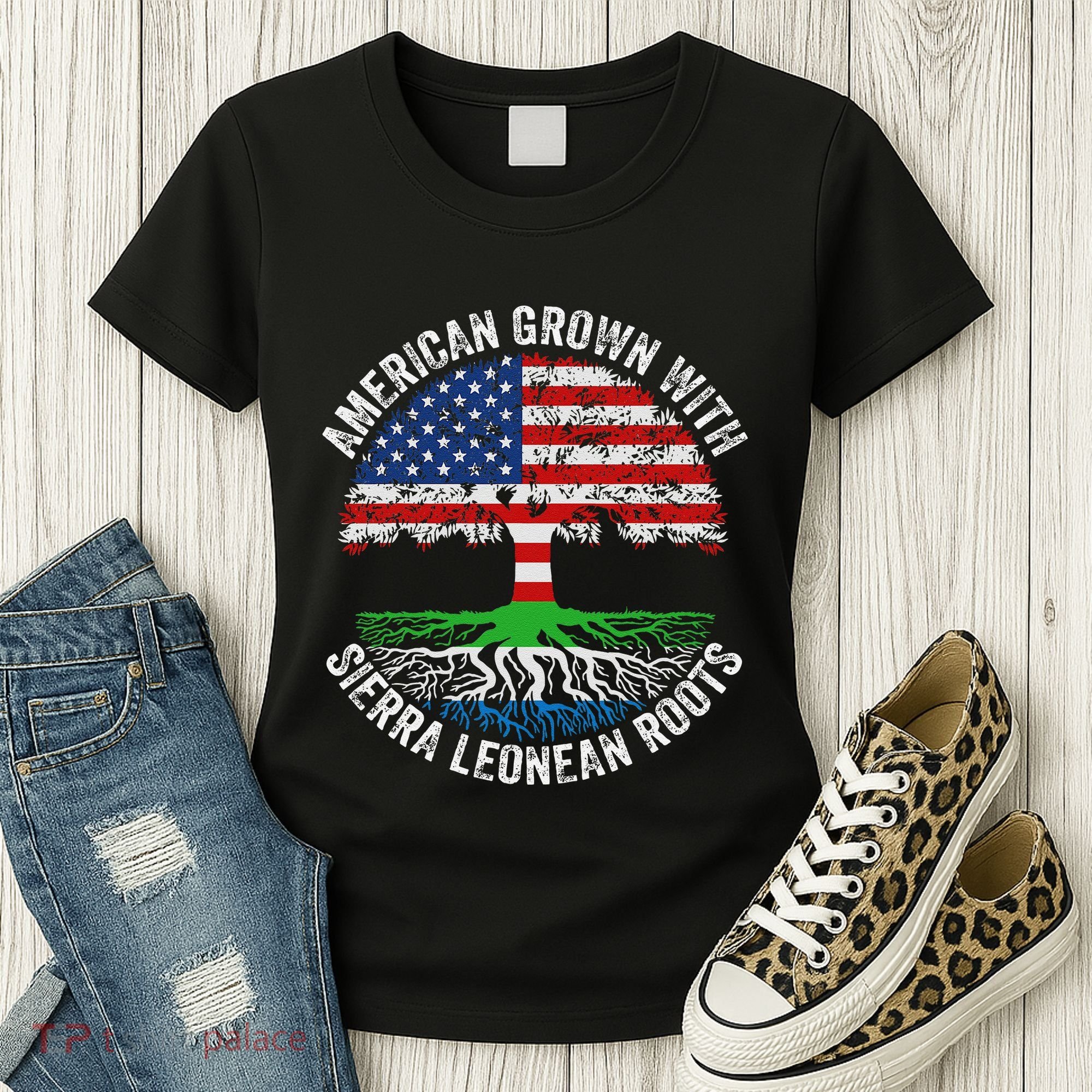 American Grown With Sierra Leonean Roots Sierra Leone Flag Women's T-Shirt