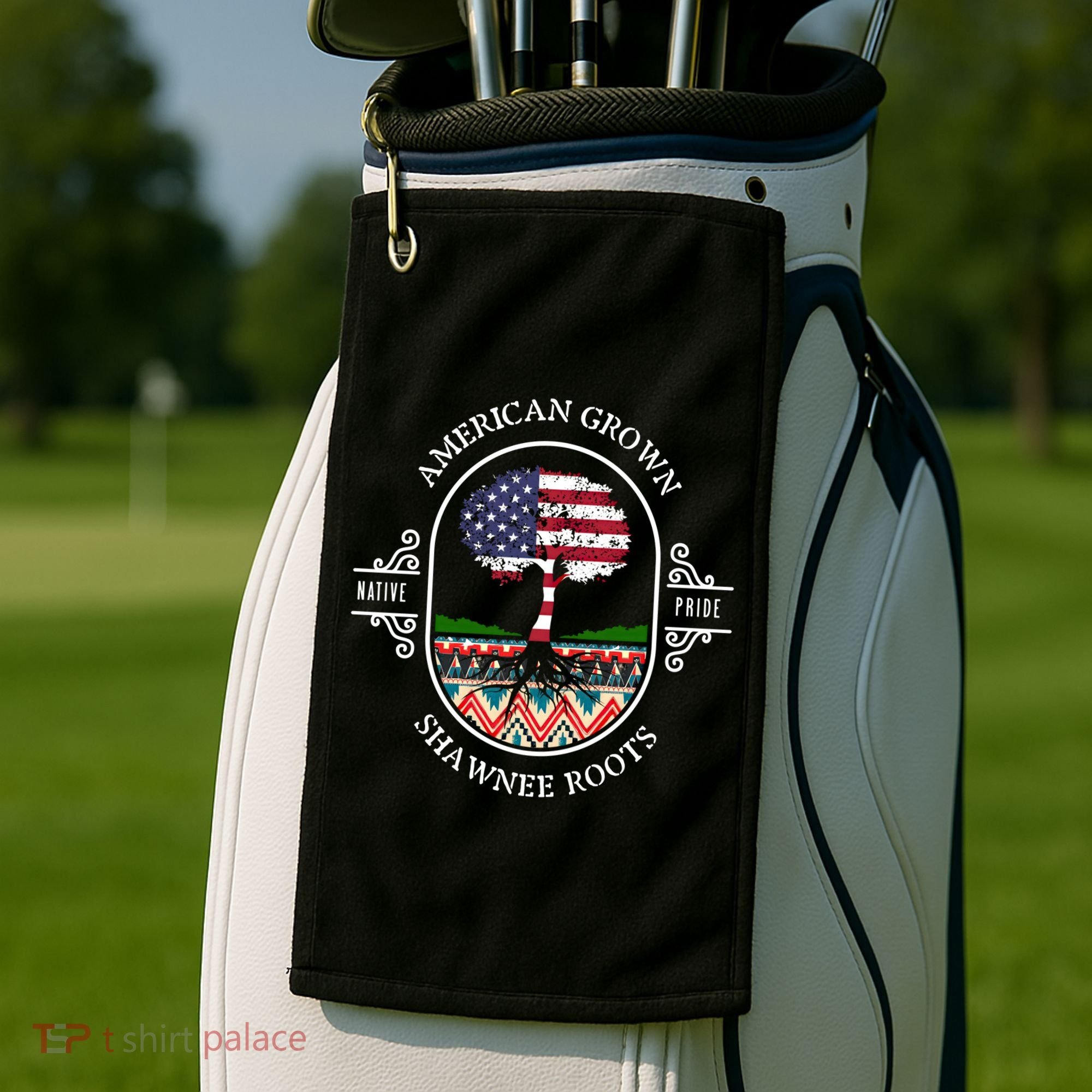 American Grown With Shawnee Tribe Roots Native Indian Pride Cool Gift Golf Towel