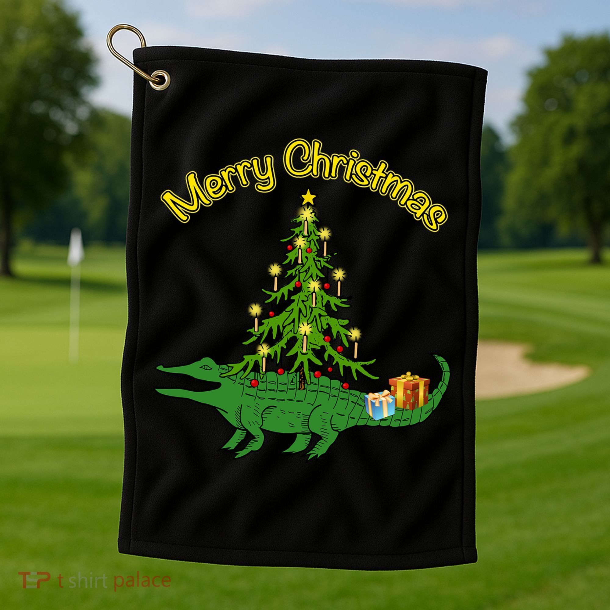Alligator Gator With Xmas Tree Funny Gift Holiday Merry Christmas Cool Gift Golf Towel