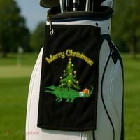 Alligator Gator With Xmas Tree Funny Gift Holiday Merry Christmas Cool Gift Golf Towel thumb 2