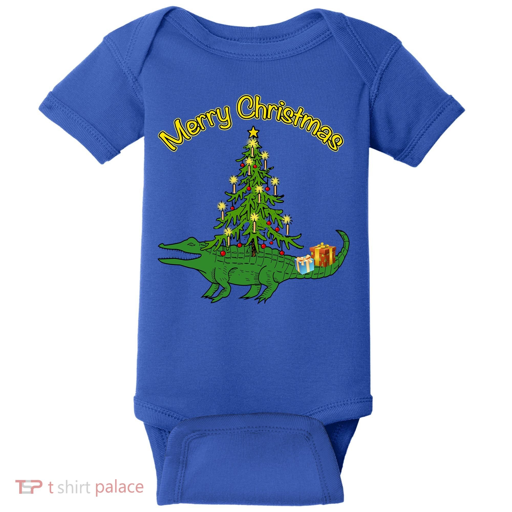 Alligator Gator With Xmas Tree Funny Gift Holiday Merry Christmas Cool Gift Baby Bodysuit