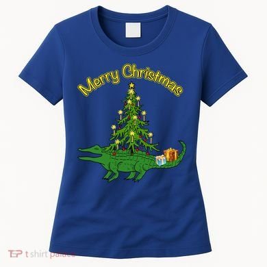 Alligator Gator With Xmas Tree Funny Gift Holiday Merry Christmas Cool Gift Women's T-Shirt
