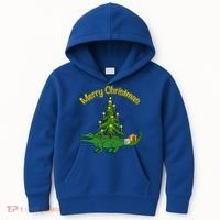 Alligator Gator With Xmas Tree Funny Gift Holiday Merry Christmas Cool Gift Kids Hoodie thumb 0