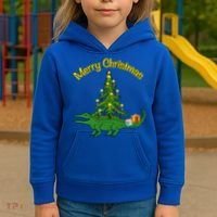 Alligator Gator With Xmas Tree Funny Gift Holiday Merry Christmas Cool Gift Kids Hoodie thumb 3
