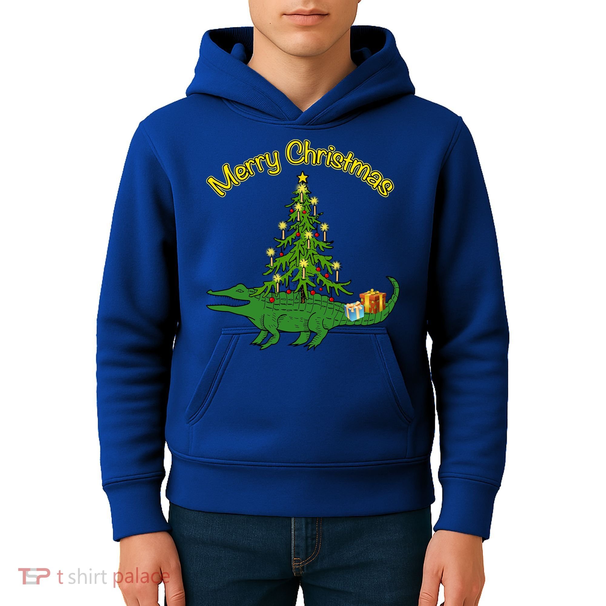 Alligator Gator With Xmas Tree Funny Gift Holiday Merry Christmas Cool Gift Kids Hoodie