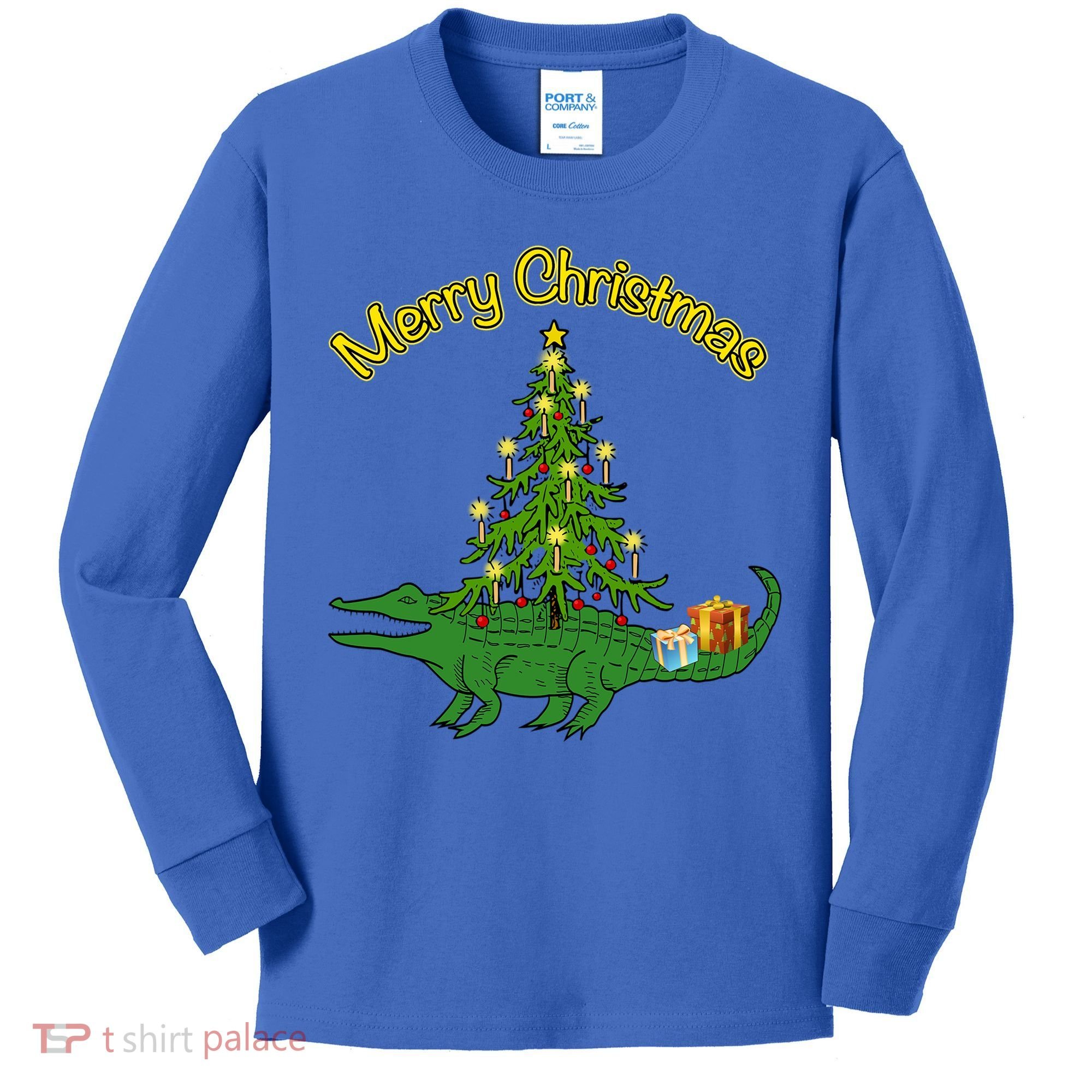 Alligator Gator With Xmas Tree Funny Gift Holiday Merry Christmas Cool Gift Kids Long Sleeve Shirt