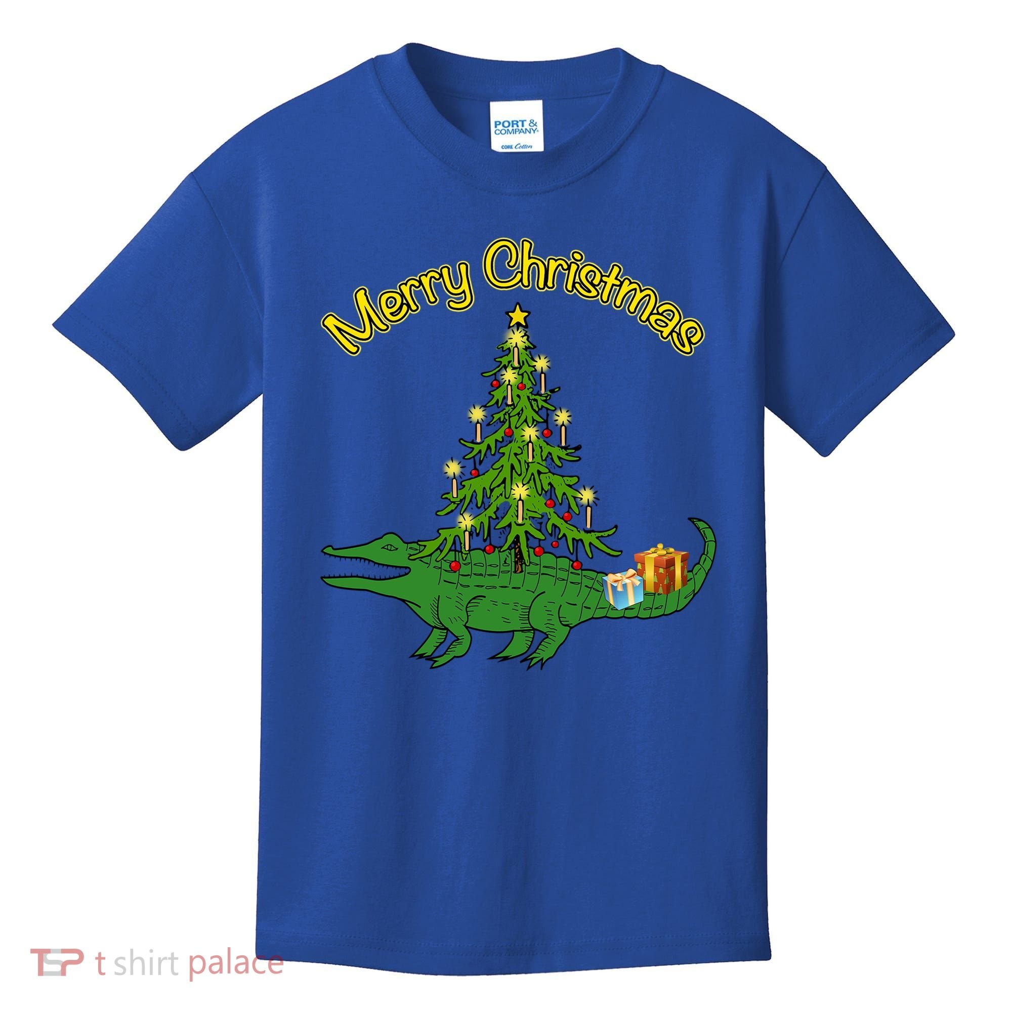 Alligator Gator With Xmas Tree Funny Gift Holiday Merry Christmas Cool Gift Kids T-Shirt