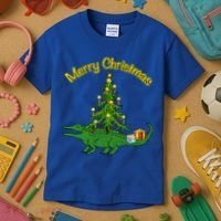 Alligator Gator With Xmas Tree Funny Gift Holiday Merry Christmas Cool Gift Kids T-Shirt thumb 3