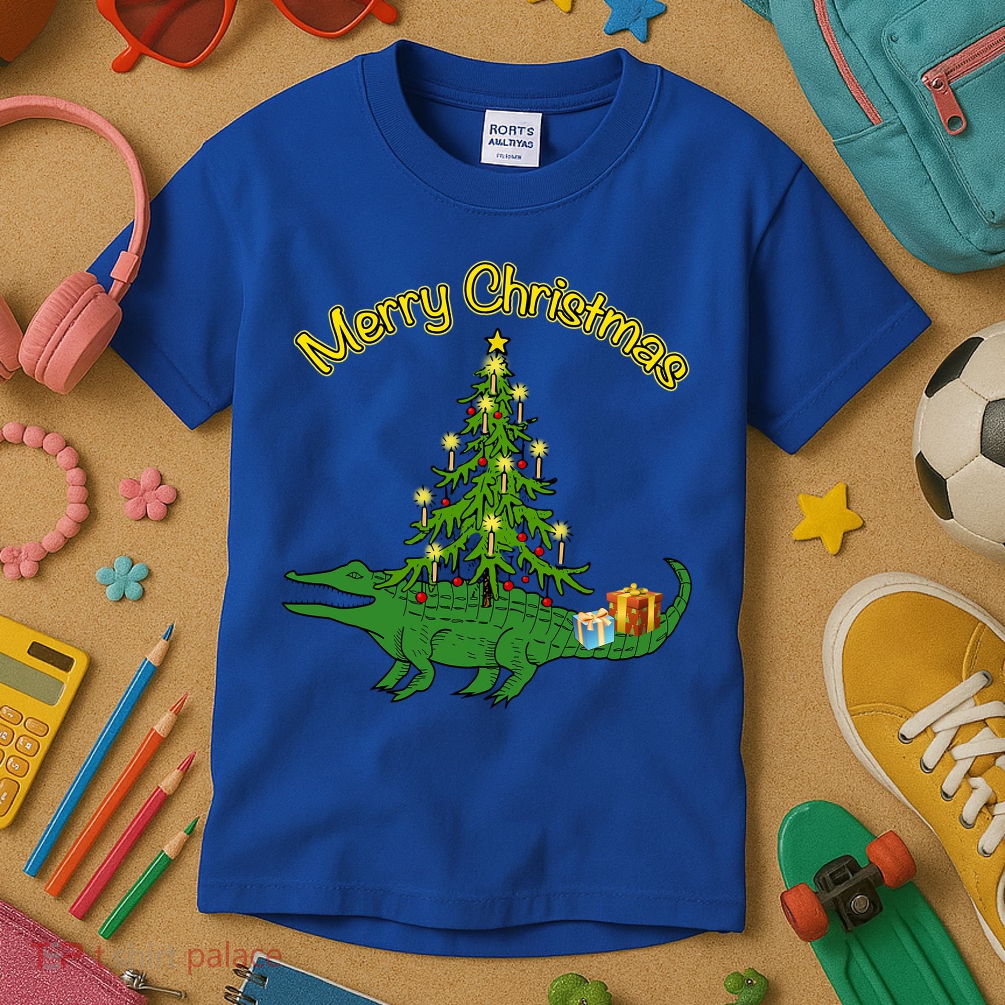 Alligator Gator With Xmas Tree Funny Gift Holiday Merry Christmas Cool Gift Kids T-Shirt