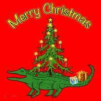 Alligator Gator With Xmas Tree Funny Gift Holiday Merry Christmas Cool Gift Santa Hat thumb 1