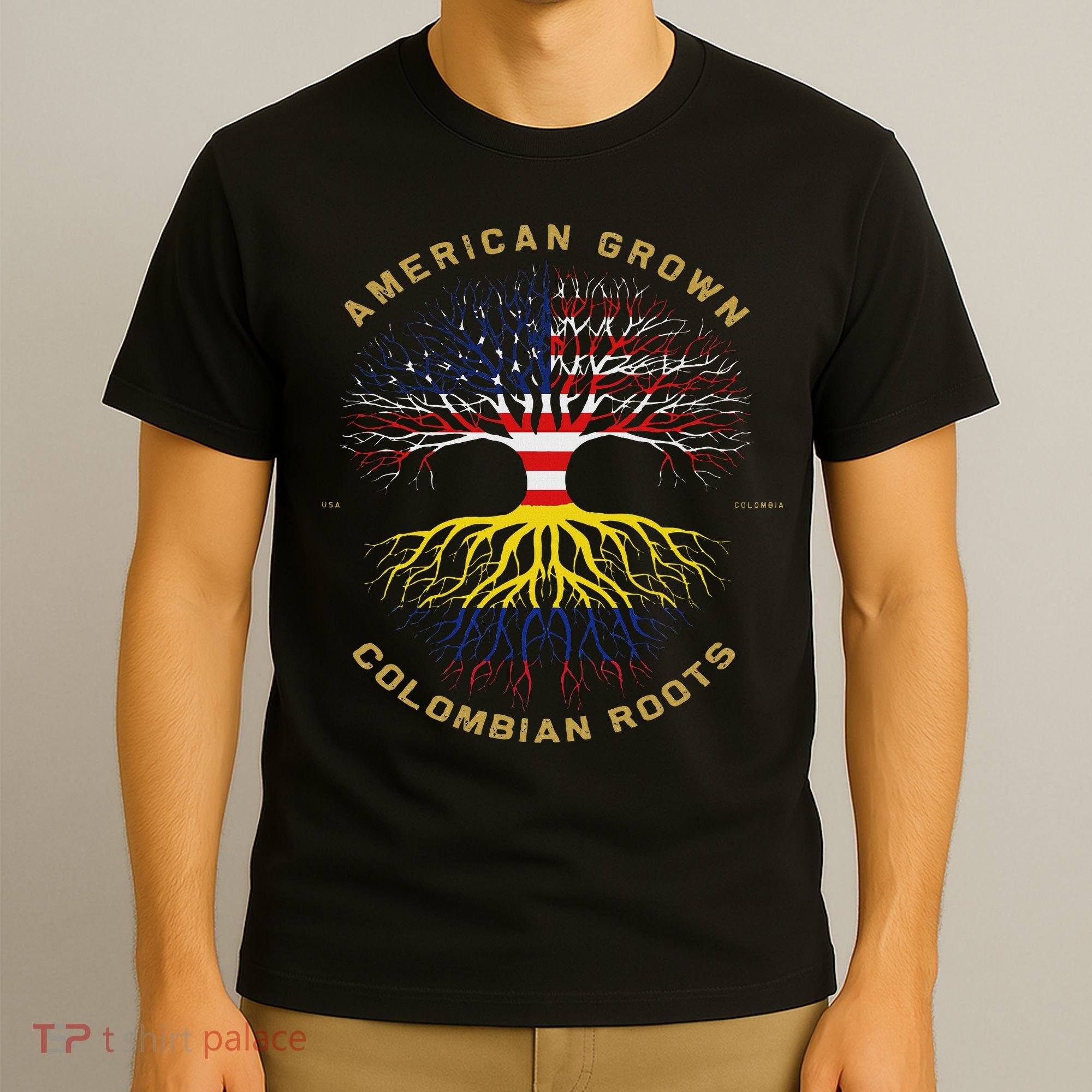 American Grown With Colombian Roots Tree Usa Flag Gifts T-Shirt