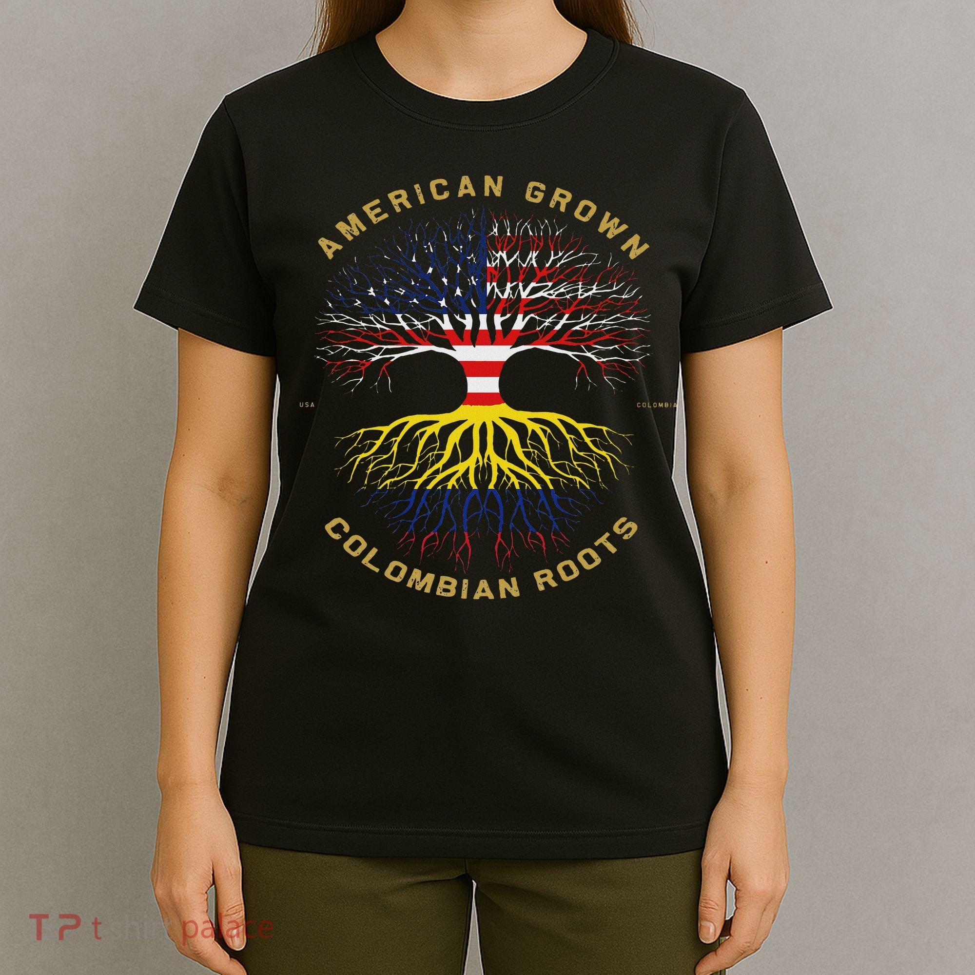 American Grown With Colombian Roots Tree Usa Flag Gifts T-Shirt