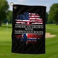American Grown With Norwegian Roots Gift Golf Towel thumb 1