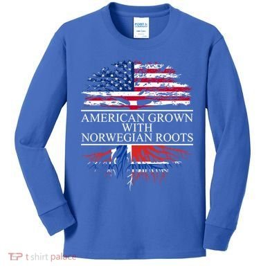 American Grown With Norwegian Roots Gift Kids Long Sleeve Shirt