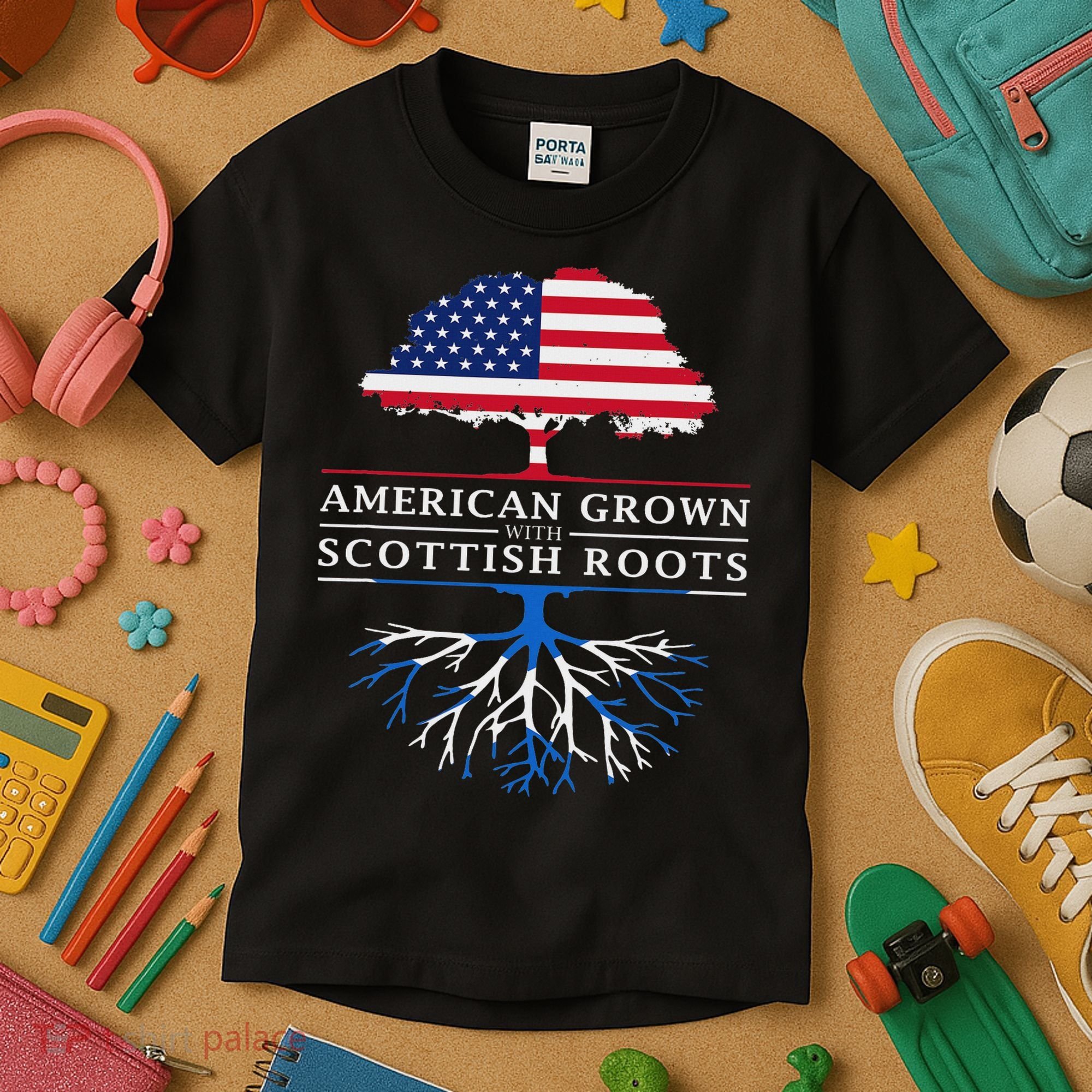 American Grown With Scottish Roots Scotland Kids T-Shirt
