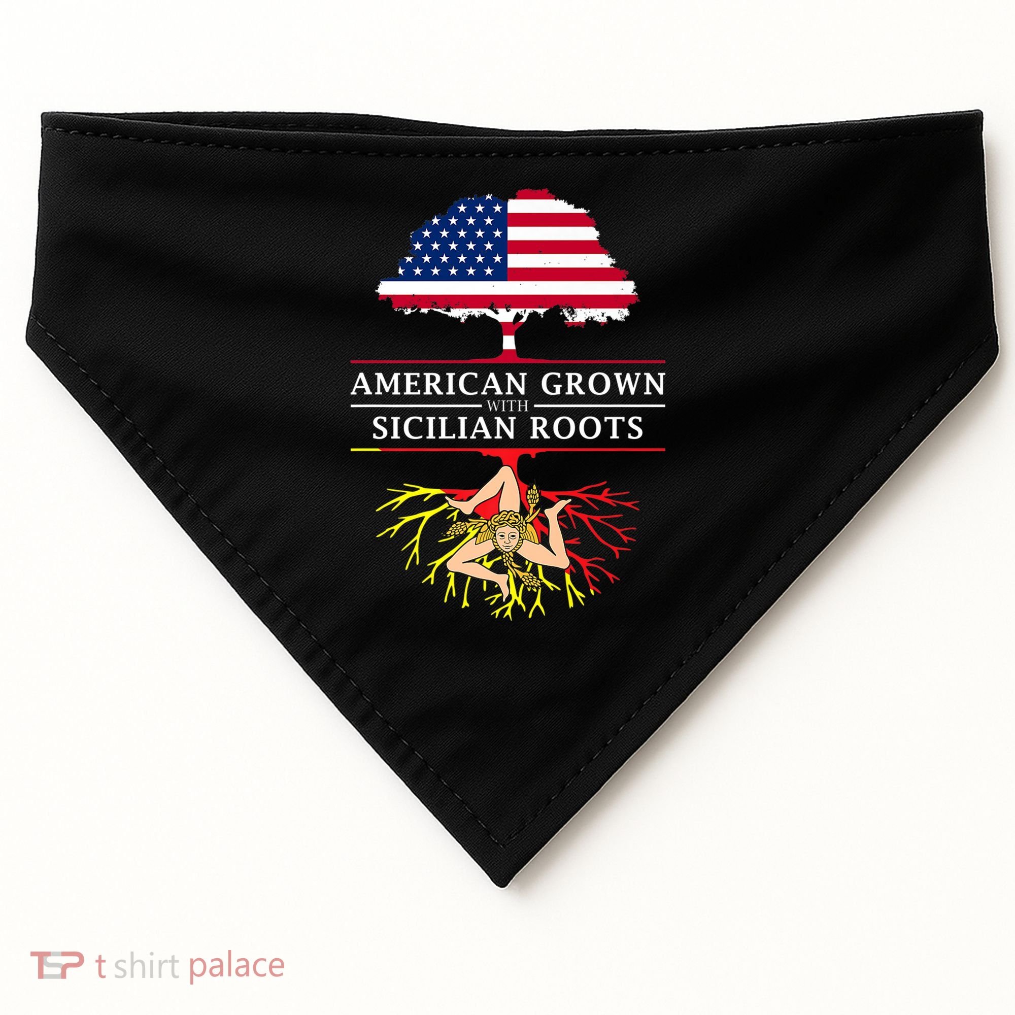 American Grown With Sicilian Roots Gift Sicily Gift USA-Made Doggie Bandana
