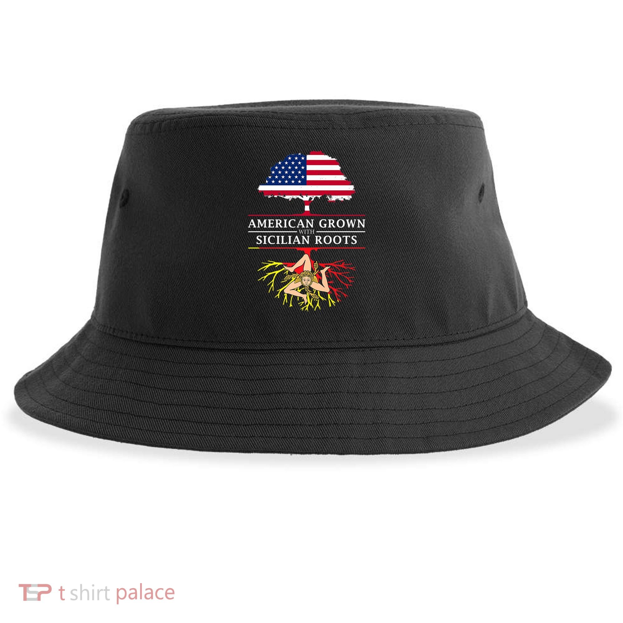 American Grown With Sicilian Roots Gift Sicily Gift Sustainable Bucket Hat