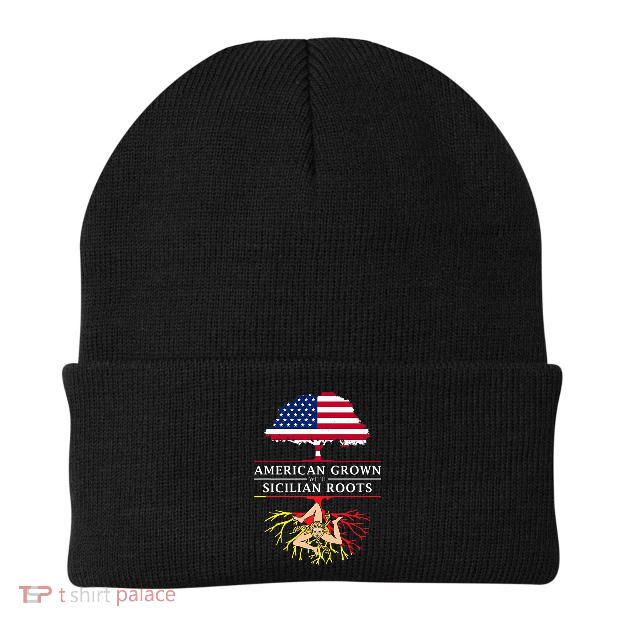 American Grown With Sicilian Roots Gift Sicily Gift Beanie