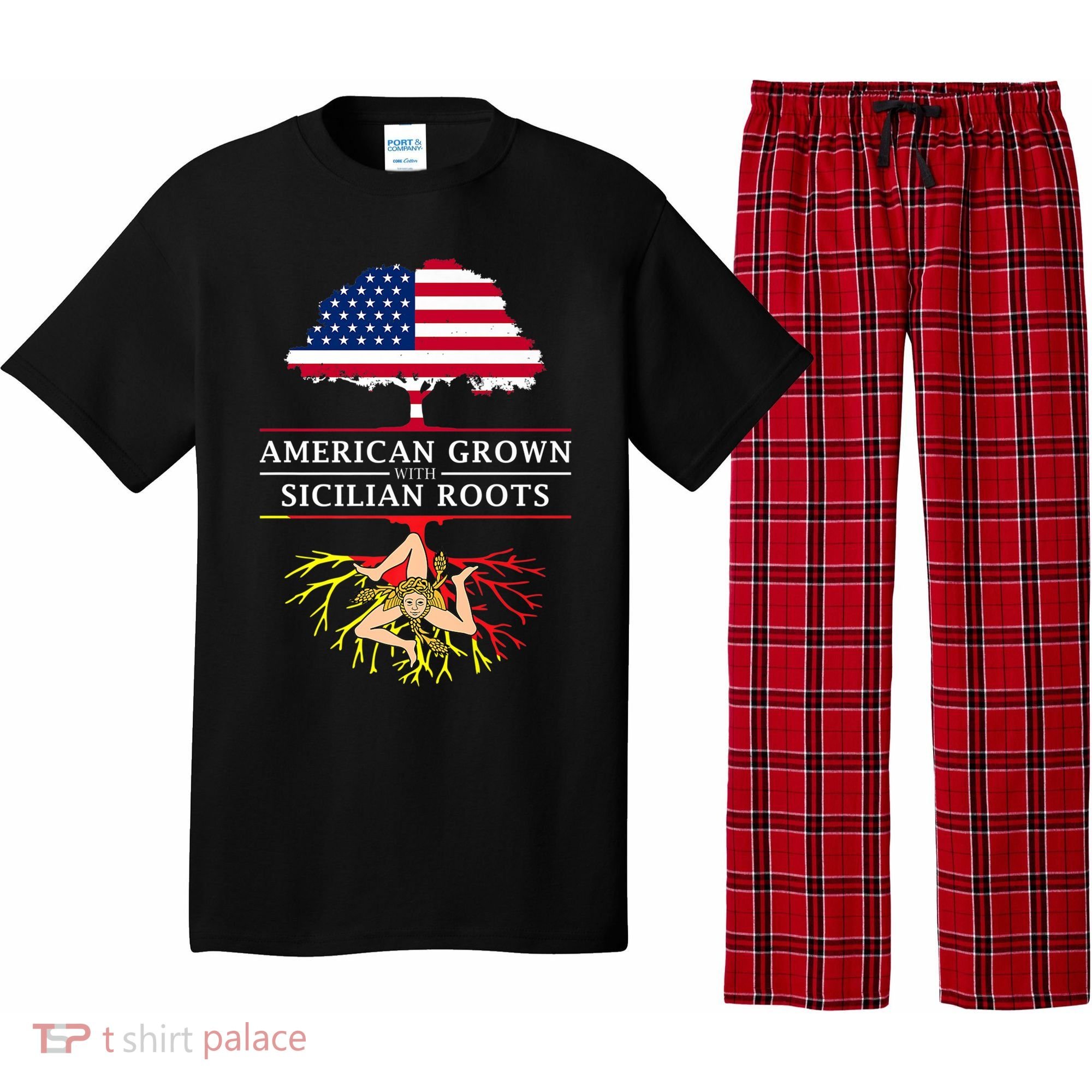 American Grown With Sicilian Roots Gift Sicily Gift Pajama Set