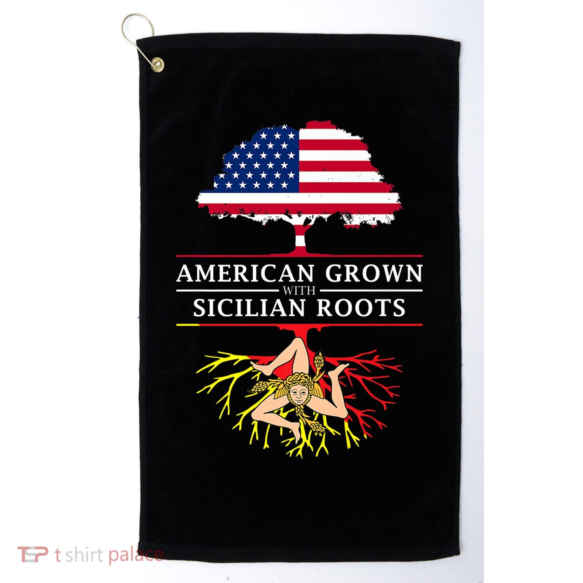 American Grown With Sicilian Roots Gift Sicily Gift Golf Towel