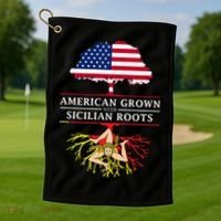 American Grown With Sicilian Roots Gift Sicily Gift Golf Towel thumb 1
