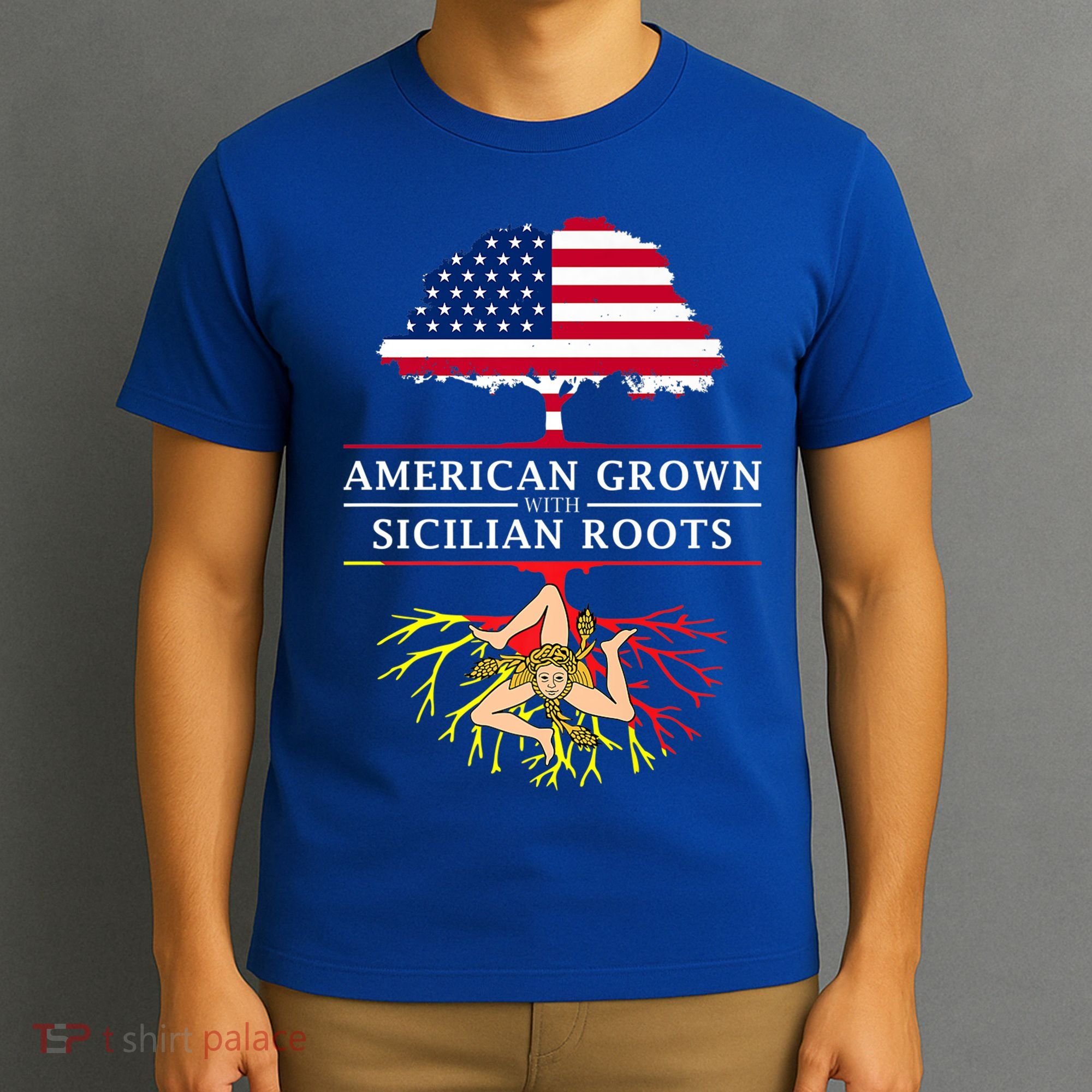 American Grown With Sicilian Roots Gift Sicily Gift T-Shirt