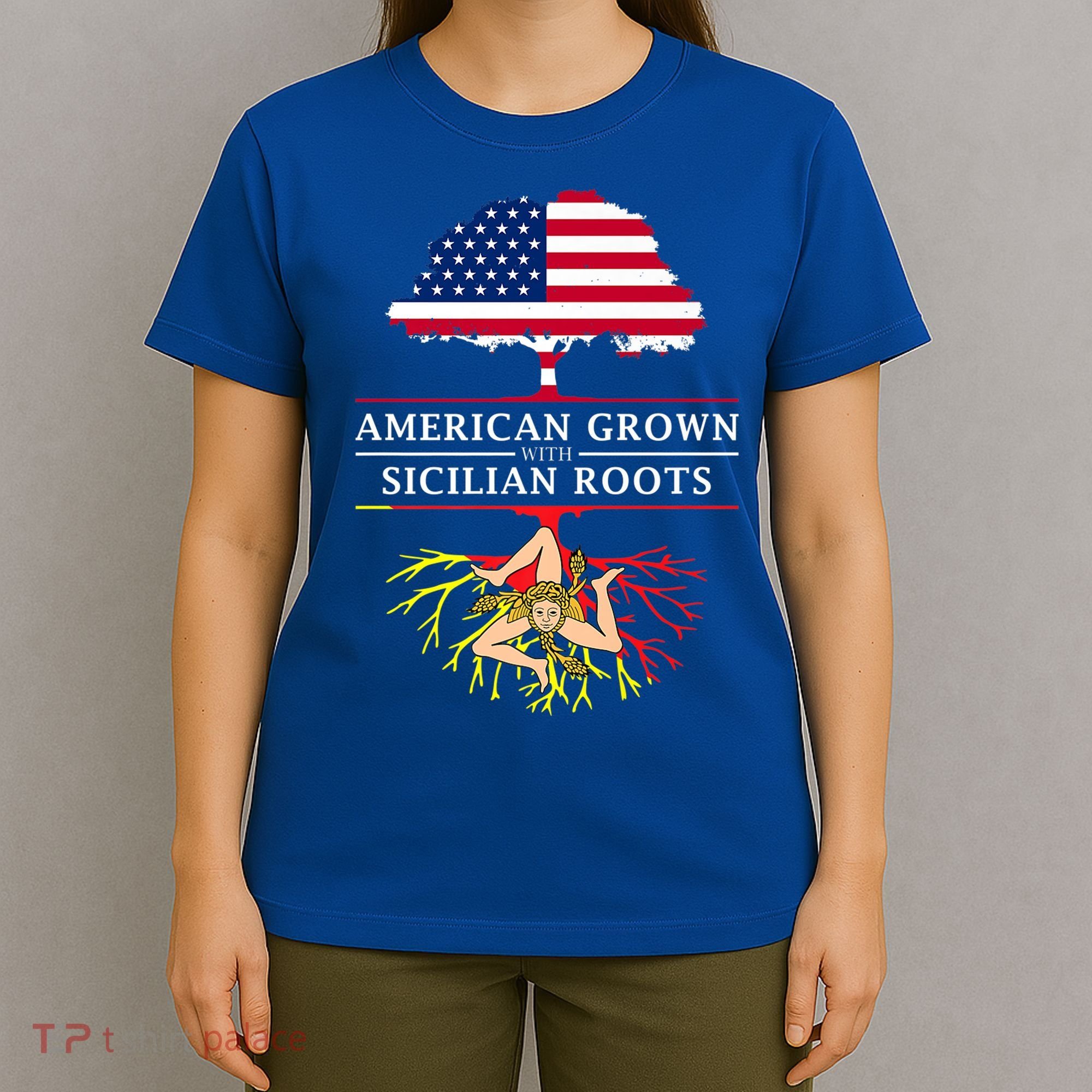 American Grown With Sicilian Roots Gift Sicily Gift T-Shirt