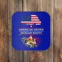 American Grown With Sicilian Roots Gift Sicily Gift Coaster thumb 0
